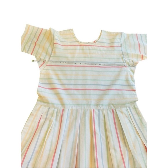 LAKE Size S Parasol Pleated Dress White Pastel Stripe Short Sleeve - Picture 3 of 14